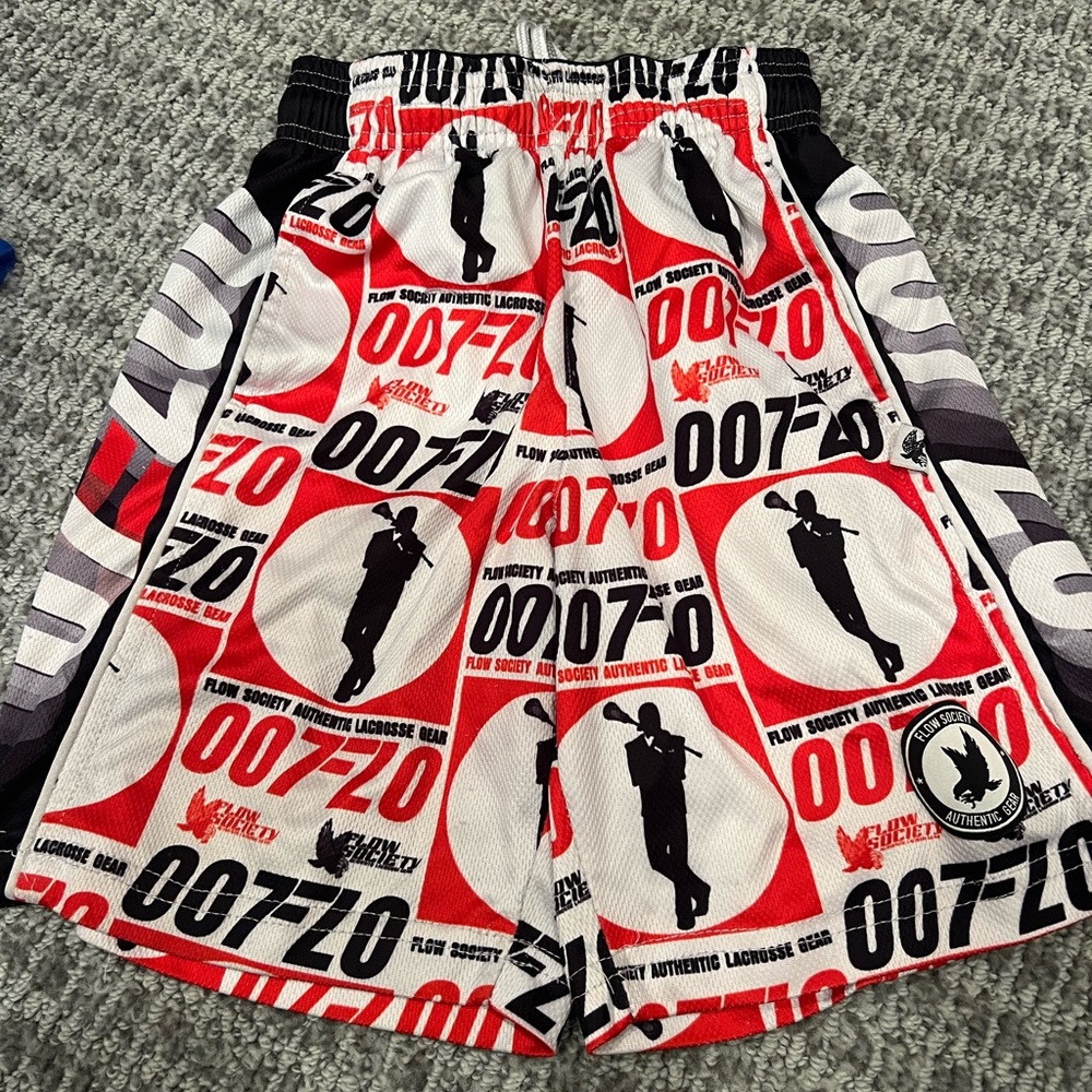 Boys Red, Black & White 007 Graphic Athletic Shorts